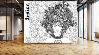 zodiac: illustration of aquarius zodiac sign as a beautiful girl. vector art with portrait of a pret Wall mural