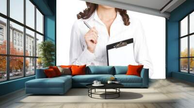 Businesswoman with clipboard, isolated Wall mural