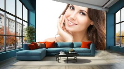 Portrait of beautiful woman, on white Wall mural