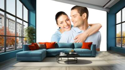 portrait of young happy smiling attractive couple, isolated on w Wall mural