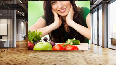 Woman with vegetarian food, outdoor Wall mural