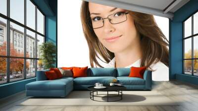 Young business woman in glasses, isolated Wall mural