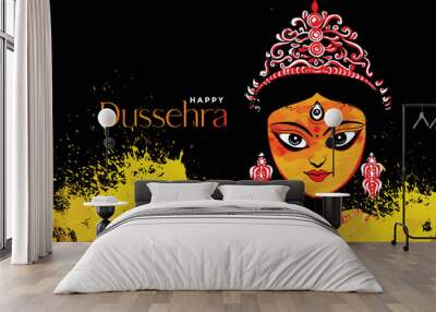 Abstract Poster Banner design for Celebration of Indian Religious Festival Happy Durga Puja Navaratri with symbol of Goddess Maa Durga Face - Vector Illustration Wall mural