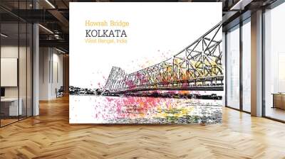 Kolkata howrah bridge of Kolkata, City in West Bengal vector illustration art  Wall mural