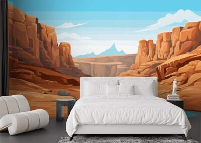 A canyon with a river vector simple 3d smooth cut isolated illustration Wall mural