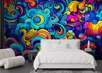 abstract colorful doodle art design, vivid dreamscape pattern seamless background texture vector Wall mural