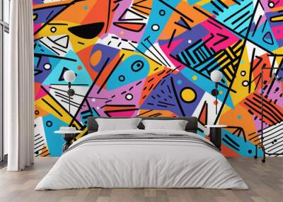 colorful geometric abstract doodle art collage vector seamless pattern Wall mural