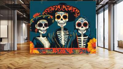 Day of the Dead Event Ticket Template for Dia De Los Muertos or Mexican Festivals Wall mural