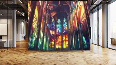 Gothic Cathedral Stained Glass, 4K hyperrealistic photo Wall mural