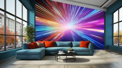 light speed, hyperspace, space warp background. colorful streaks of light gathering towards the even Wall mural