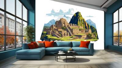 Machu Picchu Inca Ruins of Peru vector flat isolated illustration Wall mural