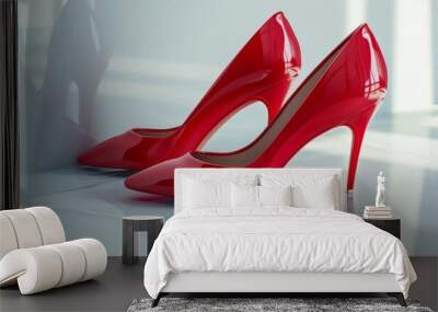 Pair of designer heels on white background, 4K hyperrealistic photo Wall mural