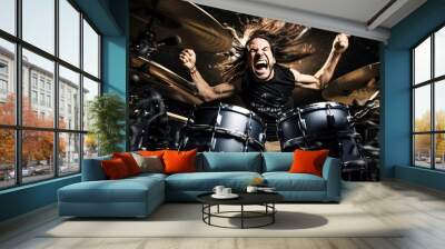 rock drums. enthusiastic playing. Wall mural