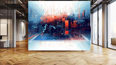 Showing digital data and big tech imagery as patterns isolated vector style on isolated background illustration Wall mural