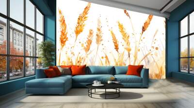 Wheat on white background watercolor hand drawn illustration Wall mural