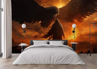 wizard summoning the phoenix from hell, digital art style, illustration painting Wall mural