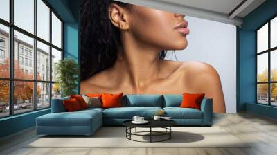 Cropped photo of charming Afro American lady indoors Wall mural