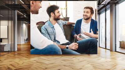 Nice joyful men chatting with each other Wall mural