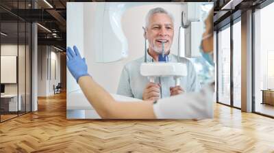 Professional dentist in charge of a panoramic dental x-ray machine Wall mural