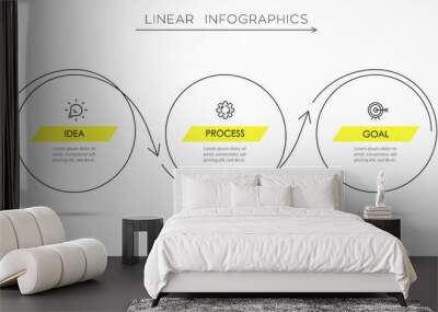 Vector Infographic thin line design template with icons and 3 options or steps. Can be used for process diagram, presentations, workflow layout, banner, flow chart, info graph. Wall mural