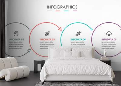 Vector Infographic thin line design with icons and 6 options or steps. Infographics for business concept. Can be used for presentations banner, workflow layout, process diagram, flow chart, info graph Wall mural