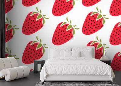 Cute pattern with strawberries Wall mural