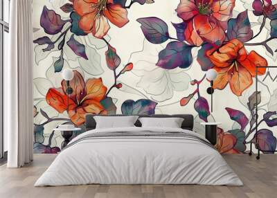 Elegant floral pattern with vibrant orange lilies and lush foliage Wall mural