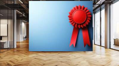 Red award ribbon on blue background symbolizing achievement recognition Wall mural