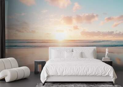 Tranquil beach sunset with soft golden hues Wall mural