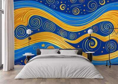 Vibrant abstract van gogh style swirls and stars pattern Wall mural