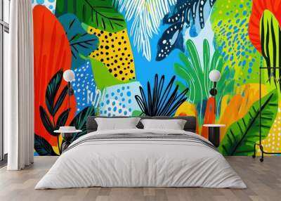 Vibrant tropical foliage abstract pattern with bold colors Wall mural