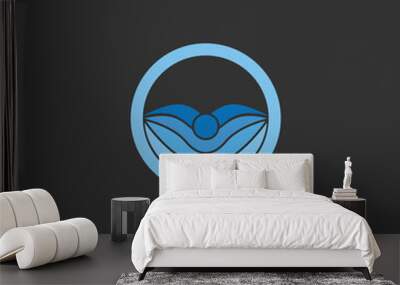 abstract circular swimming logo, body and hands as wave ocean Wall mural