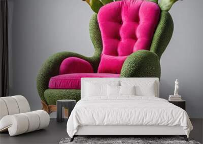 comfy chair with red dragon fruit design influence, sofa with unique and creative dragon fruit design inspiration, isolated in light grey background Wall mural