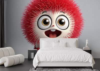 hairy 3D rambutan characters with human body character mascot, happy fun with smile on the face. Wall mural