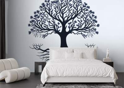 vector black tree of live icon on white background, tree with root, Creative vector graphic Silhouette of leaf trunks branch tree with root vector for logo or design leaf, fooliage, oak Wall mural