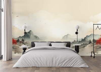 Template Background Chinese Ink Art Landscape Painting Ancient History of China Wallpaper Wuxia Online Game Style Wall mural