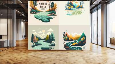 collection of valley river nature mountain forest logo label badge vector Wall mural