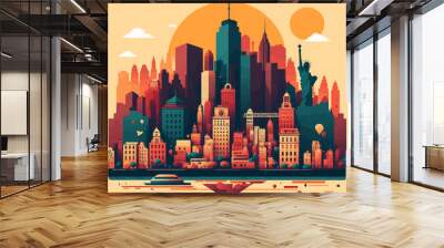 Illustration of travel New York City landscape of buildings flat vector logo Wall mural