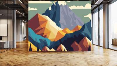 illustration rocky mountains on the river. mountains above the lake nature Wall mural