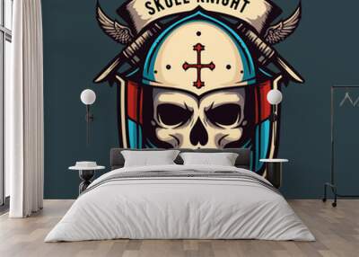 knight templar crusaders skull head logo mascot vector illustration Wall mural