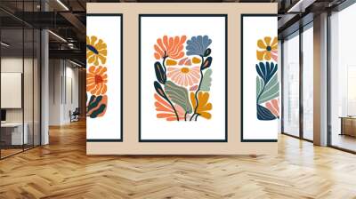 Set of creative cards with hand drawn floral elements. Vector illustration. Wall mural