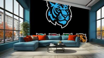 Tiger head logo template vector icon illustration design on black background. Wall mural