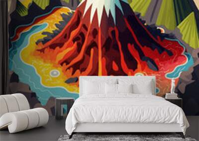 Volcanic Mountain In Eruption background view vector illustration Wall mural