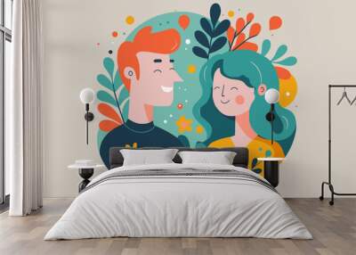 young couple portrait in love happy smiling joyful boy girl on valentine Wall mural