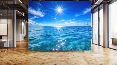 A serene image of the deep blue summer sea with sparkling waves under a clear sky, ocean, summer, blue, sea, waves, relaxing Wall mural