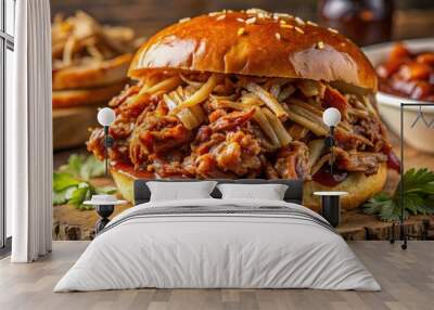 Close up of succulent bbq pulled pork with a tangy sauce and crispy edges Wall mural