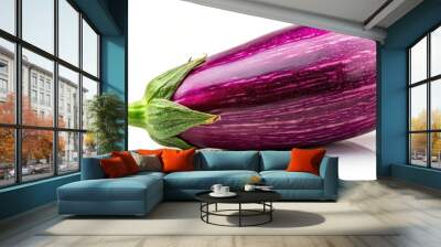 Close-up shot of a vibrant purple eggplant on a white background Wall mural