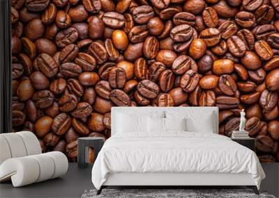 Close up shot of abstract texture of roasted coffee beans Wall mural