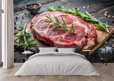 Fresh rib eye steak with rosemary ready to be cooked Wall mural