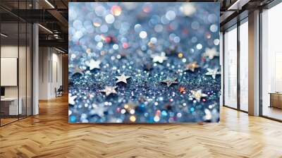 Glittery silver confetti creating a captivating  , sparkling, festive, celebration, shiny, metallic, party, decoration Wall mural